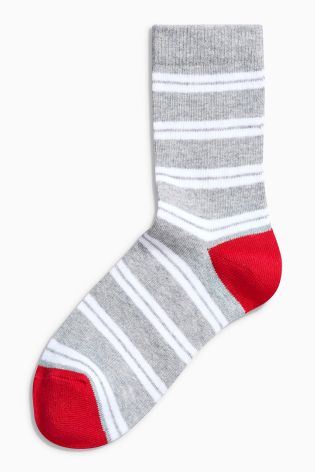 Five Pack Red/Navy/Grey Stripe Socks (Older Boys)